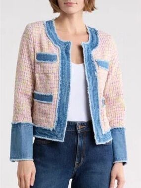 Nanette Lepore Pink Tweed Jacket with Blue Denim Trim